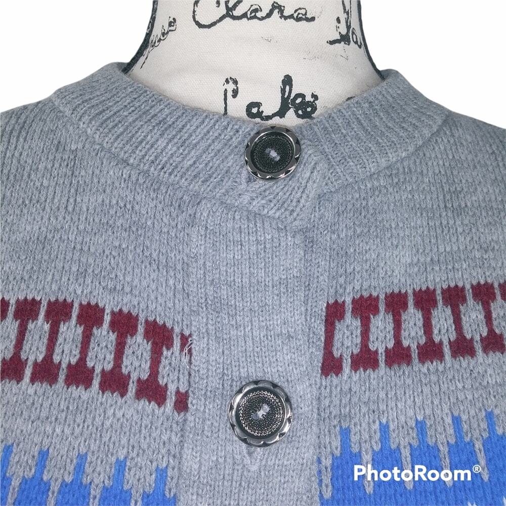 College Point Grey Fair Isle Button Up Sweater Cardigan Preppy Grandpacore - Picture 2 of 7